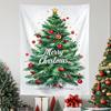 White Hand Drawn Christmas Tree Wall Tapestry Merry Text Red Ornament Ball Gold Star Snowflake Holiday Aesthetic Home