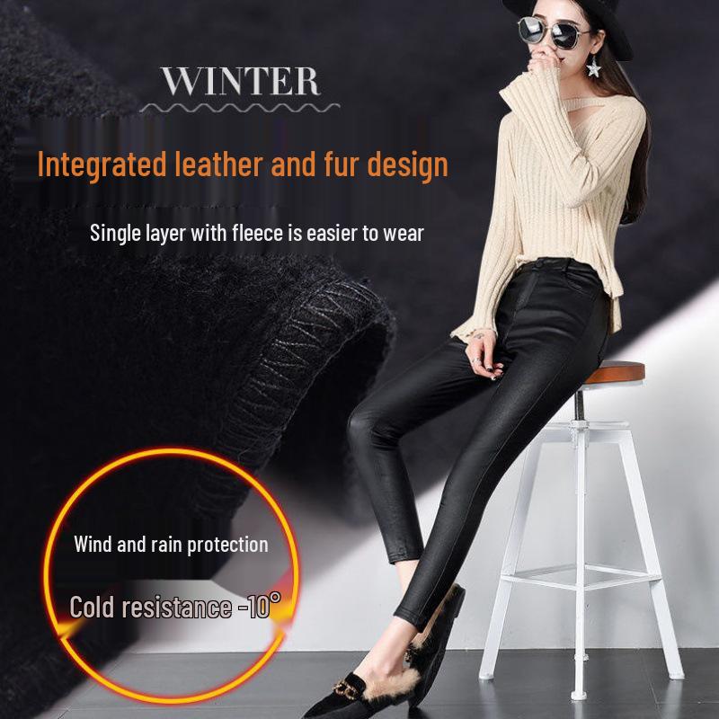 Damen Lederhose mit hohem Bund und Fleece für Herbst/Winter 2021 - Matt, Skinny, Lange Basis-Schicht