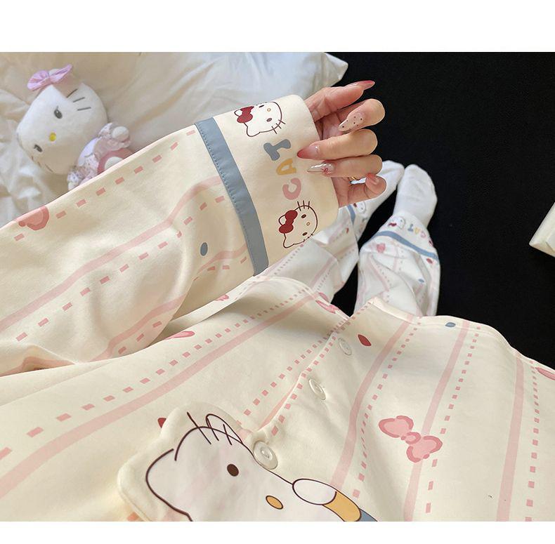 2026 Women's Cartoon Pajamas Set: Imitation Cotton, Chest Pads, Long Sleeve Cardigan & Pants for Spring/Autumn, Plus Size 200 Jin
