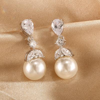 ZAKOL Elegante Imitation Perle Wassertropfen Zirkonia Ohrringe für Damen Luxus Silber Farbe Braut Hochzeit Schmuck