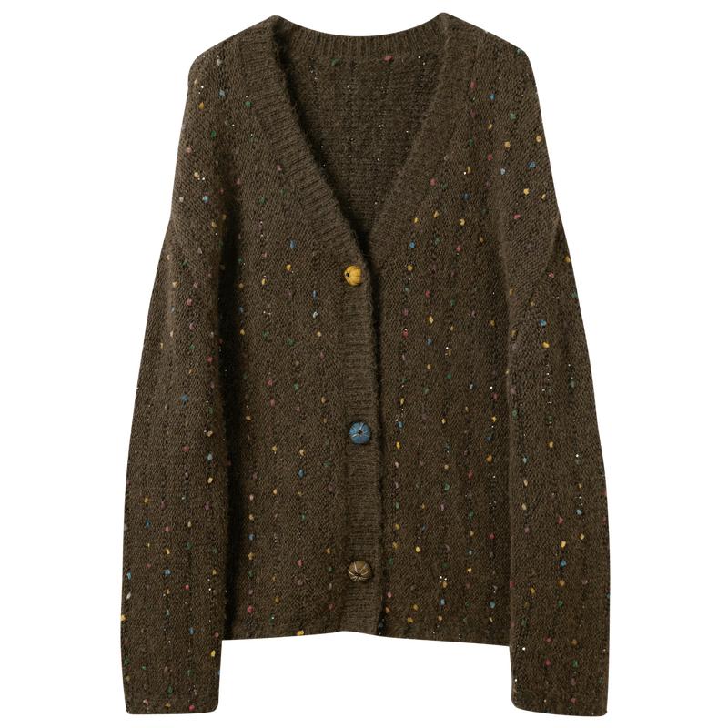 Sancai 2026 Winter Striped V-Neck Knit Cardigan