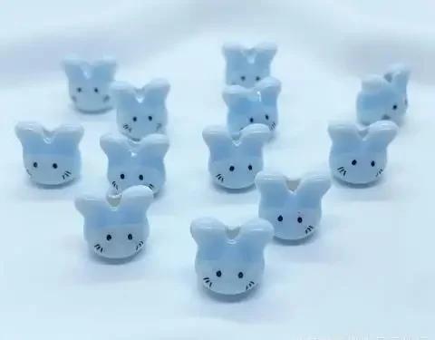 DW19 10PCS 12mm Cute Mini Cartoon Rabbit Beads Spacer Beads Charm Jewelry Making DIY Bracelet Necklace Material Accessories