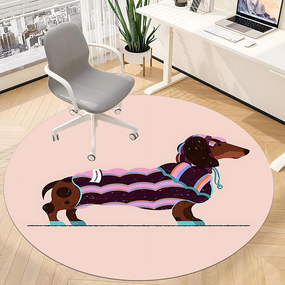 1pc Dachshund Sweater Office Round Rug, Non-slip, Soft and Durable Office Rug for Interior Decoration, Perfect for Office, Beautiful Decoration yy2603