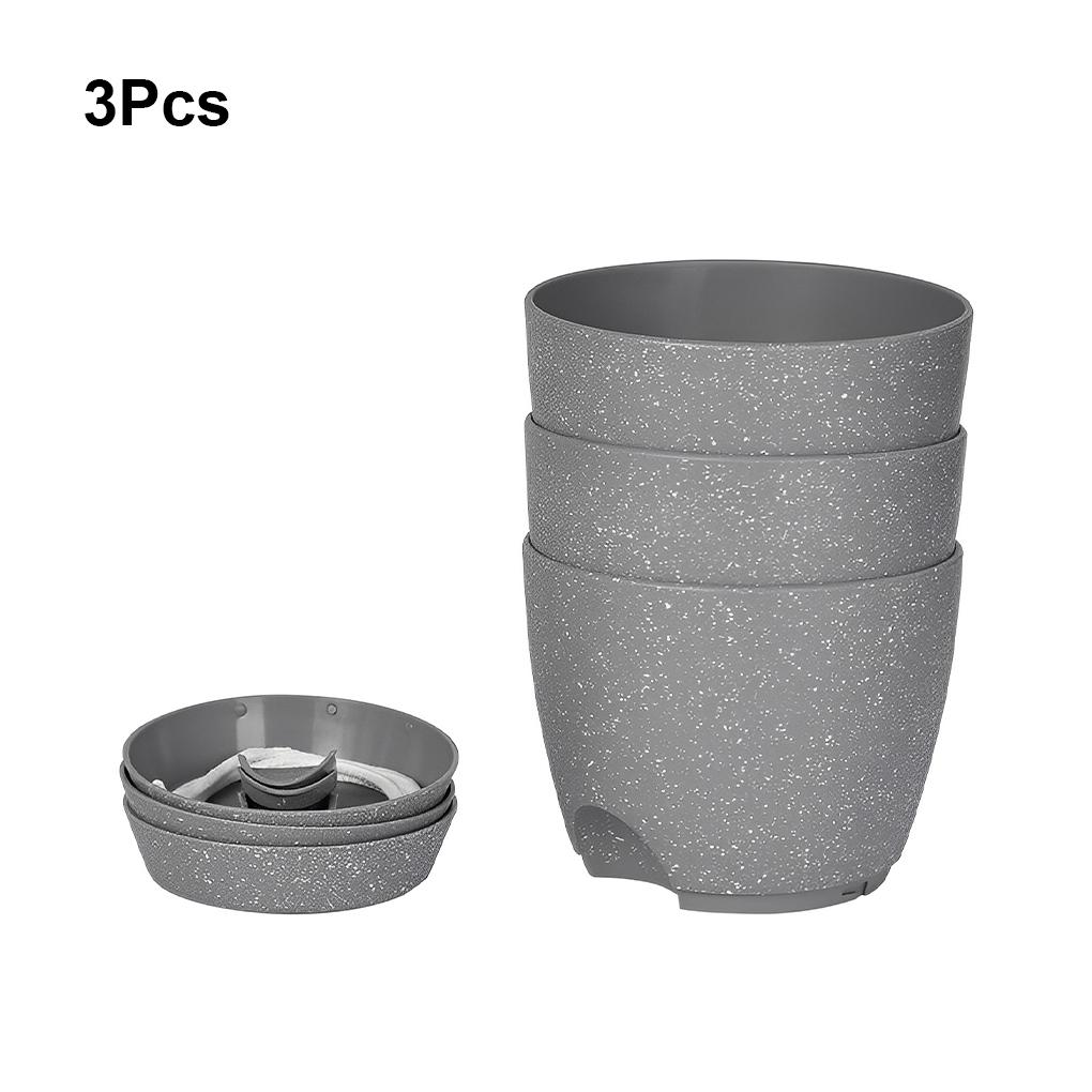 3Pcs Flowerpot Lazy Self Watering Flower Pots with Foundation Tray Case Drainage Holes Automatic Vase Living Room