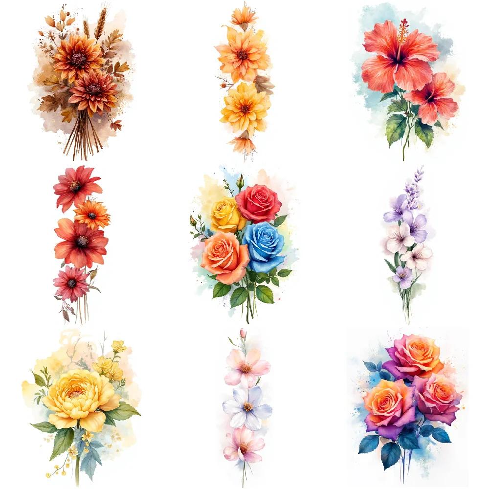 

9pcs Floral Temporary Tattoo Disposable Temporary Flower Tattoo Stickers Body Arms Legs Art Cosplay Party Tattoo for Women Girl