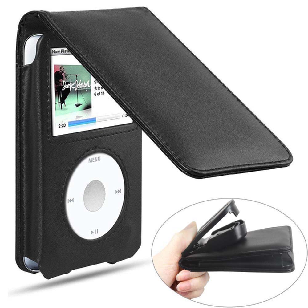 Custodia protettiva in pelle per Apple iPod Classic 6a 7a 80GB 120GB Sottile 160GB iPod Video 30GB Con Clip da Cintura (Spessore 10,5 mm) nero