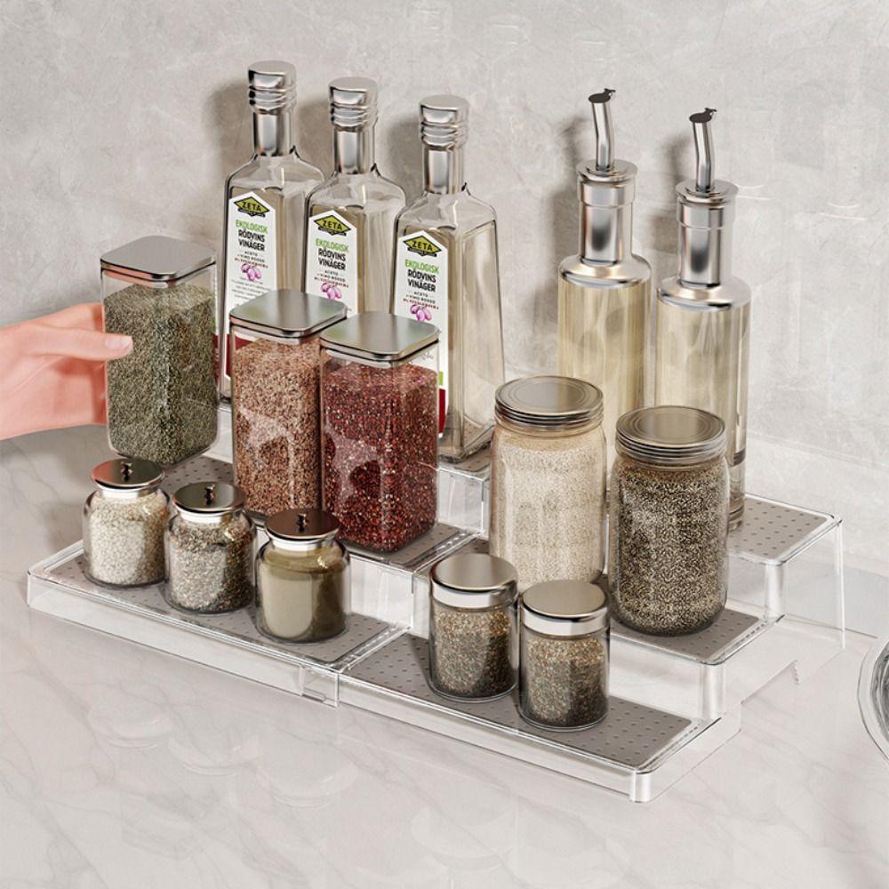 Scalable Perfume Organizer Non-slip 3 Tier Kitchen Spices Riser Ladder Shelf Storage Display Stand Cosmetics Rack