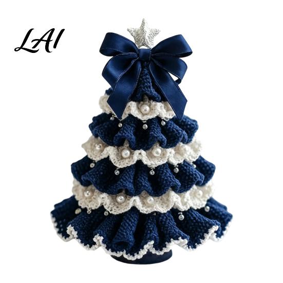 Decorative Yarn Tree for Bookshelves DIY Crochet Christmas Kit Beginner-Friendly Xmas Craft Kit with Bow Handmade Fairy Tale Project And Faux