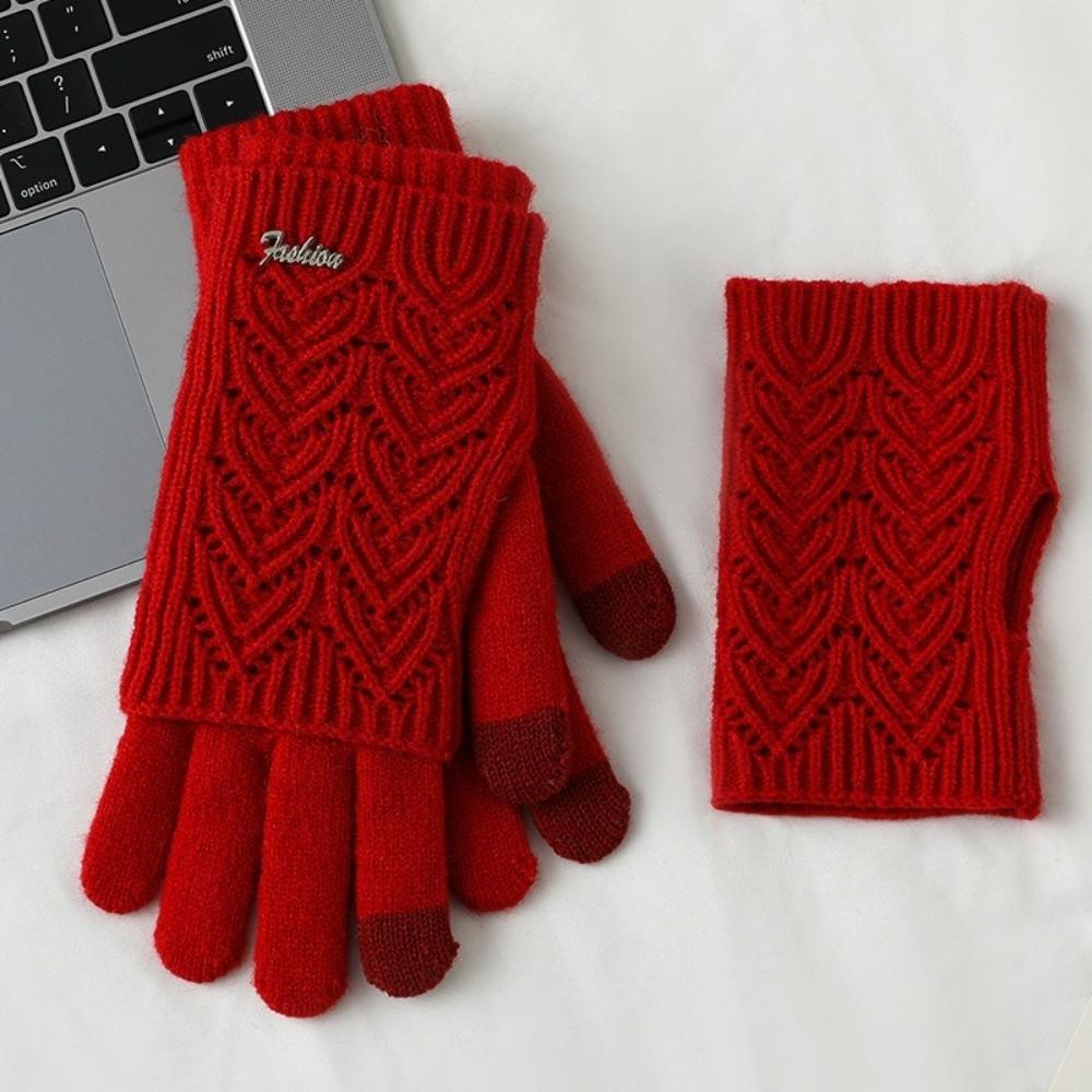 Solid Color Knitted Gloves Dual-purpose Cycling Gloves Kawaii Five-finger Mittens  Girls
