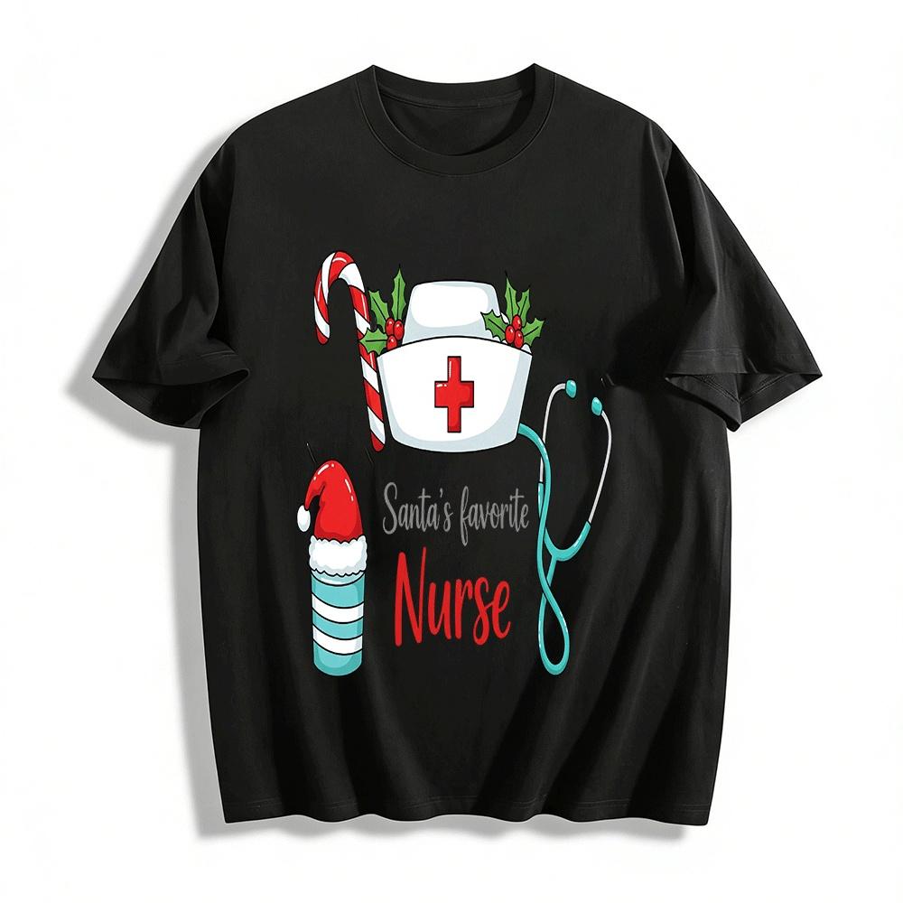 Santa s Favorite Nurse Christmas Themed Printed Top Pure cotton T-shirt XXS