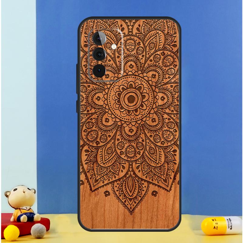 Mandala Floral Wood Case For Samsung Galaxy A32 A52 A22 A12 A14 A24 A34 A54 A15 A25 A71 A51 A13 A33 A53 Cover