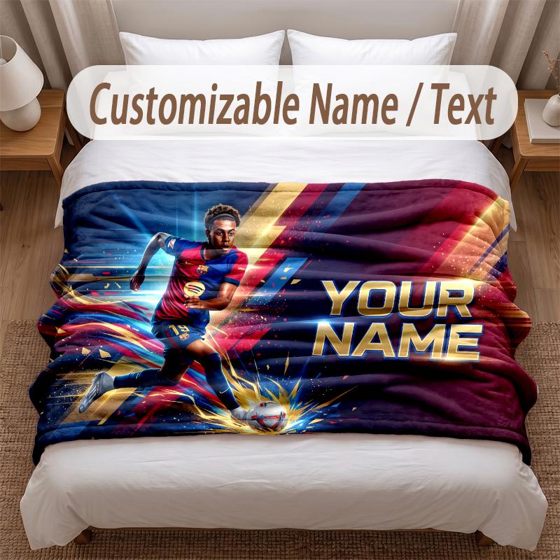 Lamine Yamal Printed Flannel Blanket Custom Name Text Soft Warm Throw For Bedroom Holiday Gift