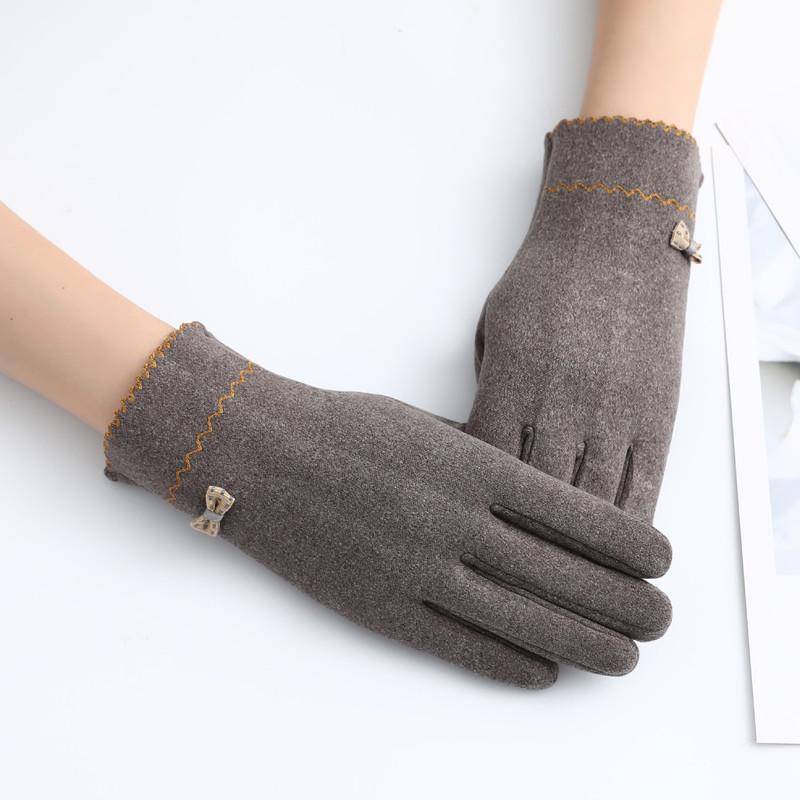 Women Winter Warm Touch Screen Thin Fleece Elegant Cute Bow Sweety Outdoor Drive Cycling Windproof Not Bloated Mittens Gloves