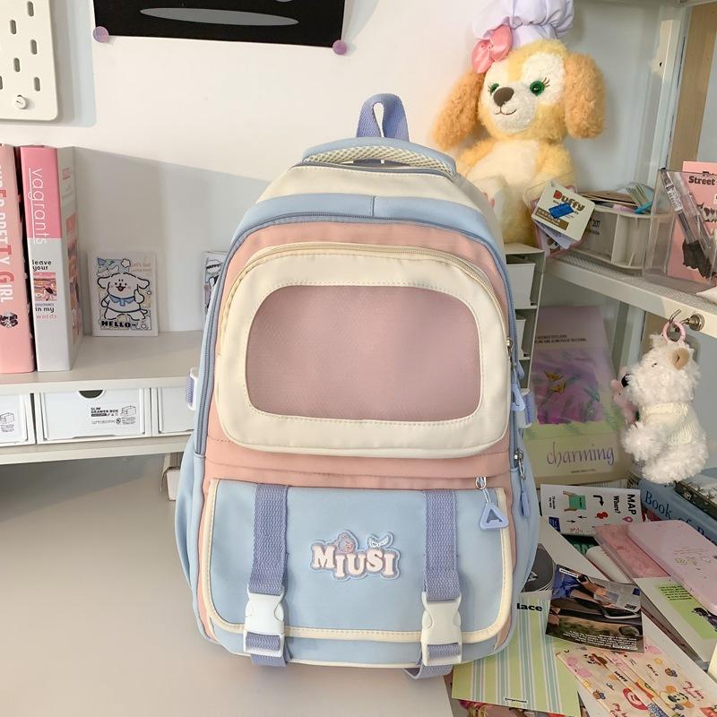High-value wind schoolbag, junior high school girls backpack, high school students large-capacity cute dopamine backpack