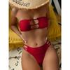 Sexy Strapless Hollow Out Bikini 2 Piece Set Solid Women Split Swimsuit Beach Bikini New Summer Swimwea Bikini Set