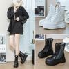 Mode Top-Qualität 8,5 cm Mesh Atmungsaktive Motorrad-Stiefeletten Lackschuhe Damen Hollow Boots Frau Mode Sandalen Sommer