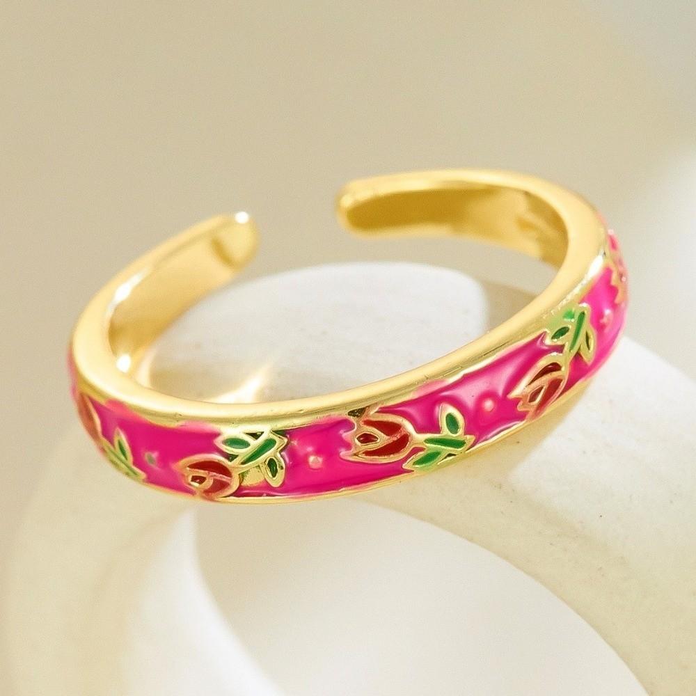 Flower Enamel Open Ring Unique Adjustable Tulip Ring Vintage Geometric Ring Fashion Jewelry