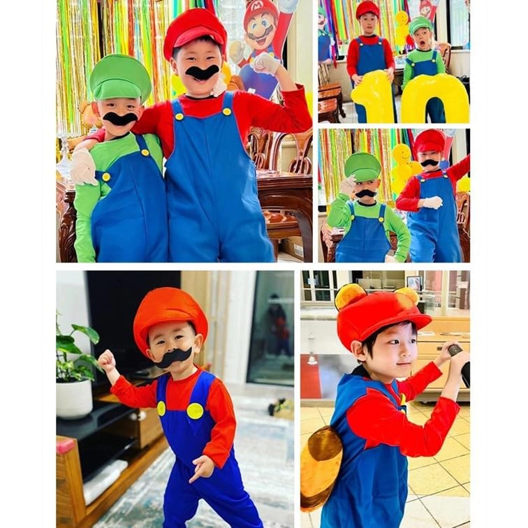 Mario Luigi Cosplay Costume Includes Hat and Perfect for Parties and Halloween Size M [COSYAMA] & 3-Piece Set, Women's, Adult, Parent-Child,