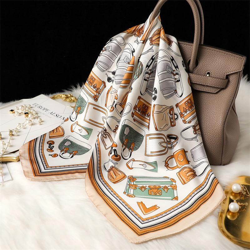 Fashion Kerchief Silk Satin Neck Scarf For Women Print Hijab Scarfs Female 70*70cm Square Shawls and Wraps Scarves For Lady