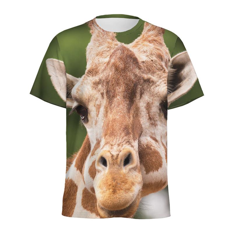 Cute Giraffe Pattern T-shirt for Boys Summer 3D Printed Animal Skin T Shirt Fashion Round Neck Short Sleeve Kids Tees Tops