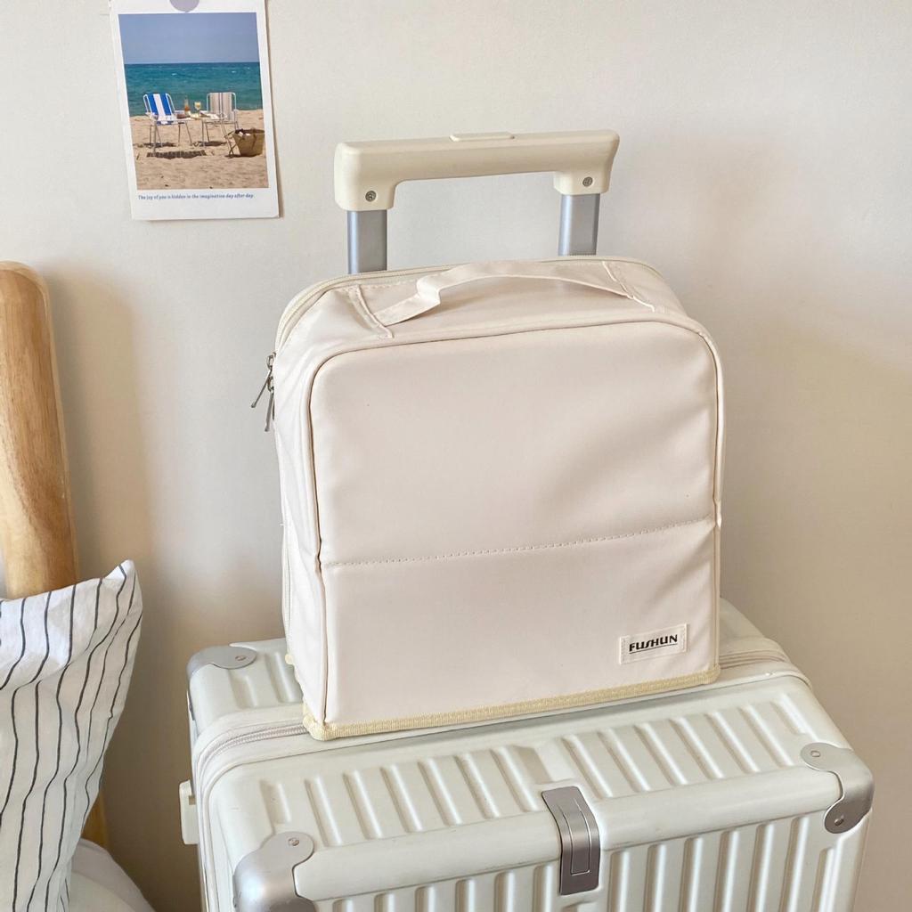 Portable Large Capacity Makeup Bag with Mirror, Hangable on Suitcase, Compartmentalized Cosmetic Storage Pouch.