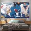 Cute Cat Ear Anime Girl Tapestry Blue Aesthetic Nekomimi Wall Hanging for Bedroom Otaku Room Decor Wall Hanging Tapestry