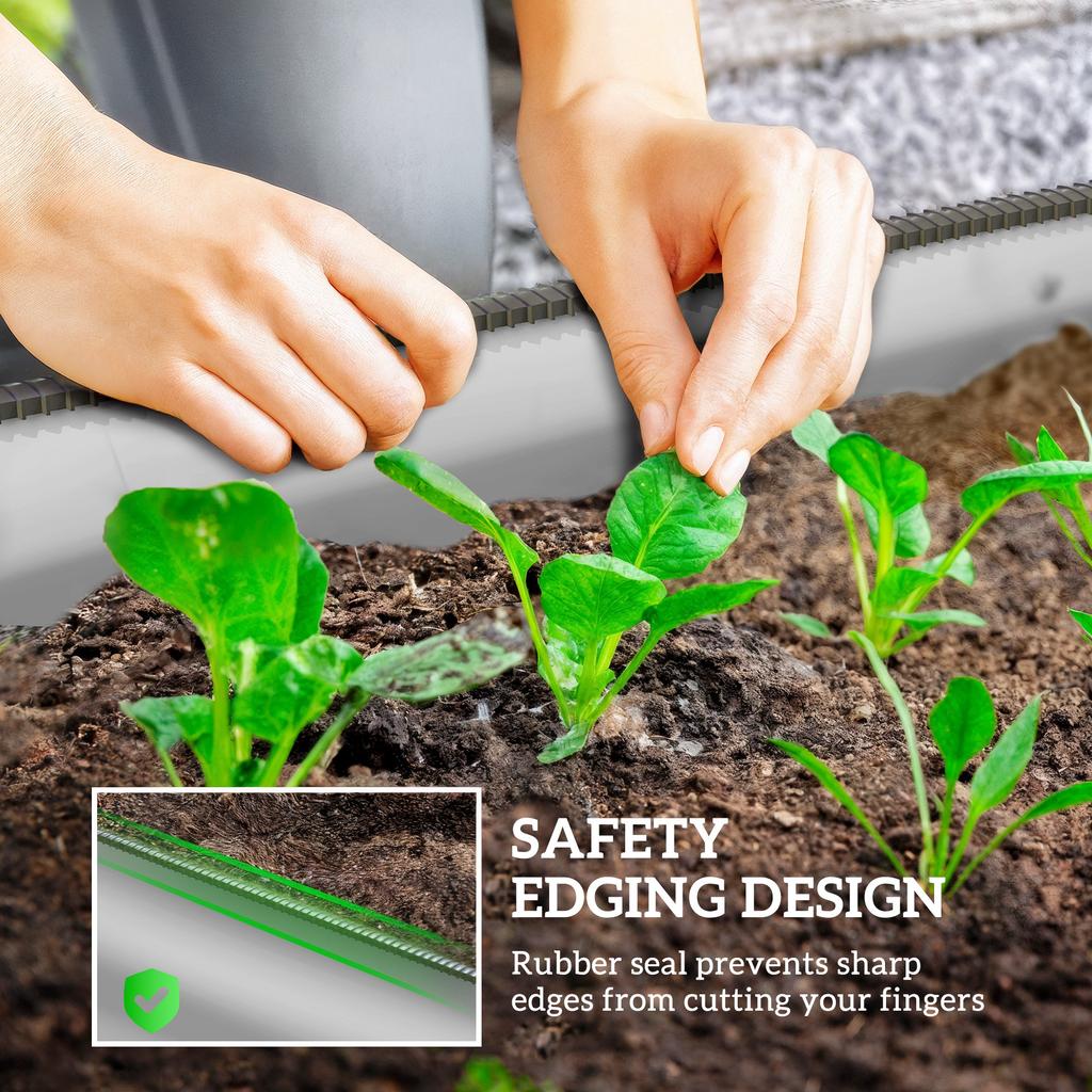 Galvanised Raised Garden Bed Metal Planter Box With Safety Edging For Flowers Herbs Succulents Silver