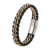 Popular Jewelry, Minimalist Style, Double Titanium Steel Chain, Genuine Leather Bracelet, Retro Punk Men's Woven Leather Rope, Geometric Lines