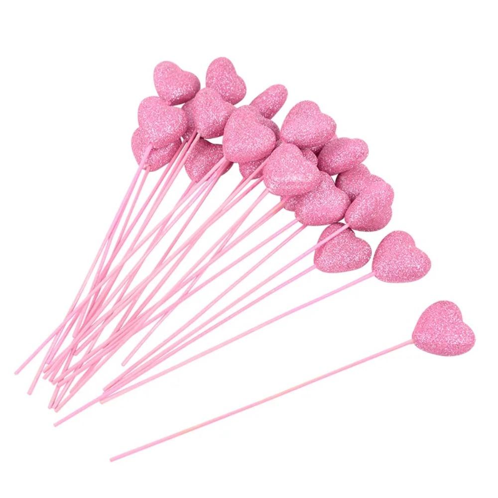 10pcs Love Glitter Foam Heart Picks Stick Red Pink Vase Picks Decor Mother's Day Gift