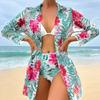 Dreiteiliger Bikini mit tropischem Druck für Frauen 2023 Neuer Badeanzug mit hoher Taille zum Überziehen Bademode Brasilianischer Biquini-Badeanzug