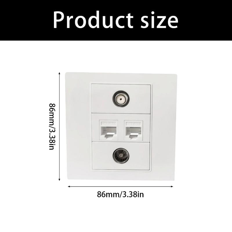 4Port Multimedia Wall Plate For TV9.5 RJ45 F Connectors Easy Direct Plugs No Solder Installation 86mm Wall Mount Panel