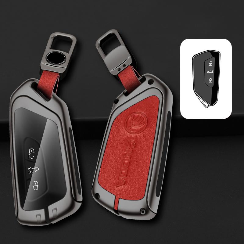 JKFB8 Zinc Alloy Car Smart Remote Key Case Bag Cover Protector Holder Shell For Skoda Octavia 4 8 A8 2020 2021 Keychain Accessories
