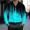 Men Collared Shirt Black White Gradient Vertical Line Splash Print Long Sleeve Button Down Top