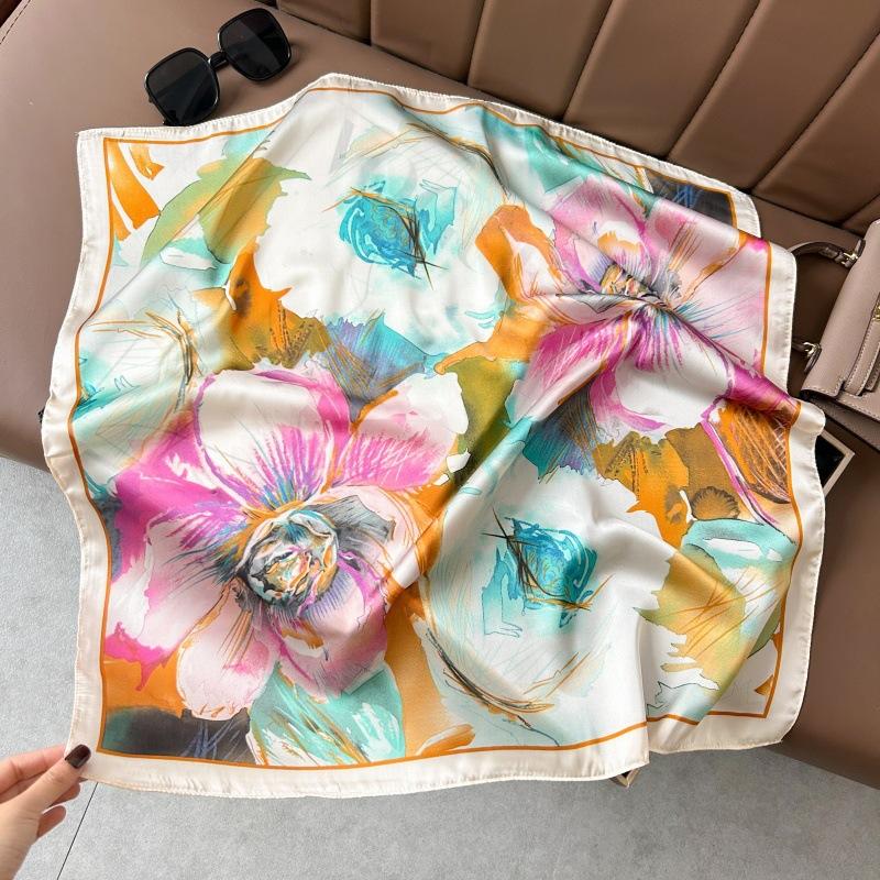 Silk scarf 71 * 71 imitation silk square scarf Korean atmosphere neck silk scarf flower pattern flower polka dot scarf