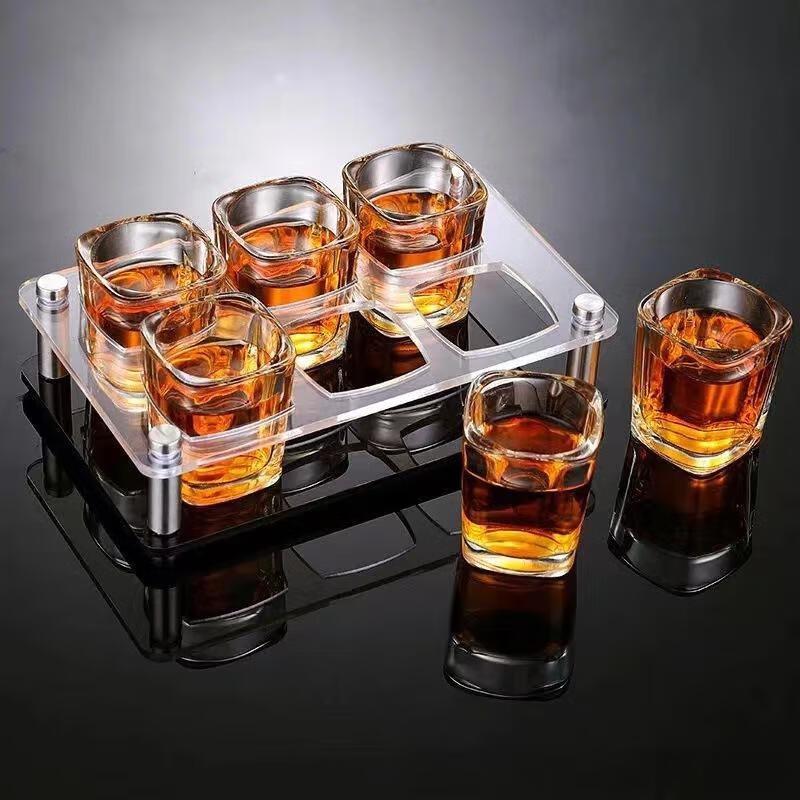 Shangqi 60ml Square Glass Drinking Cup Set with Holder