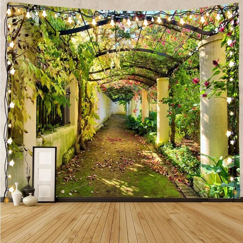 Garden Botanical Floral Tapestry Nature Scenery Tapestry Landscape Classroom Tapestries Wall Hanging for Living Room Dorm Office