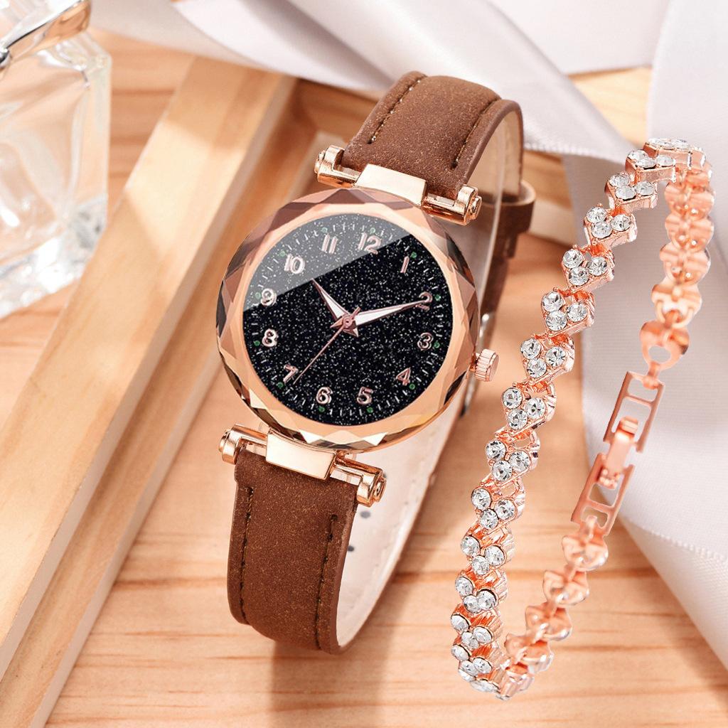 Alloy Shell Non-Plastic Shell Fashion Trend Women'S Casual Simple Belt Watch Quartz Watch Bracelet Set