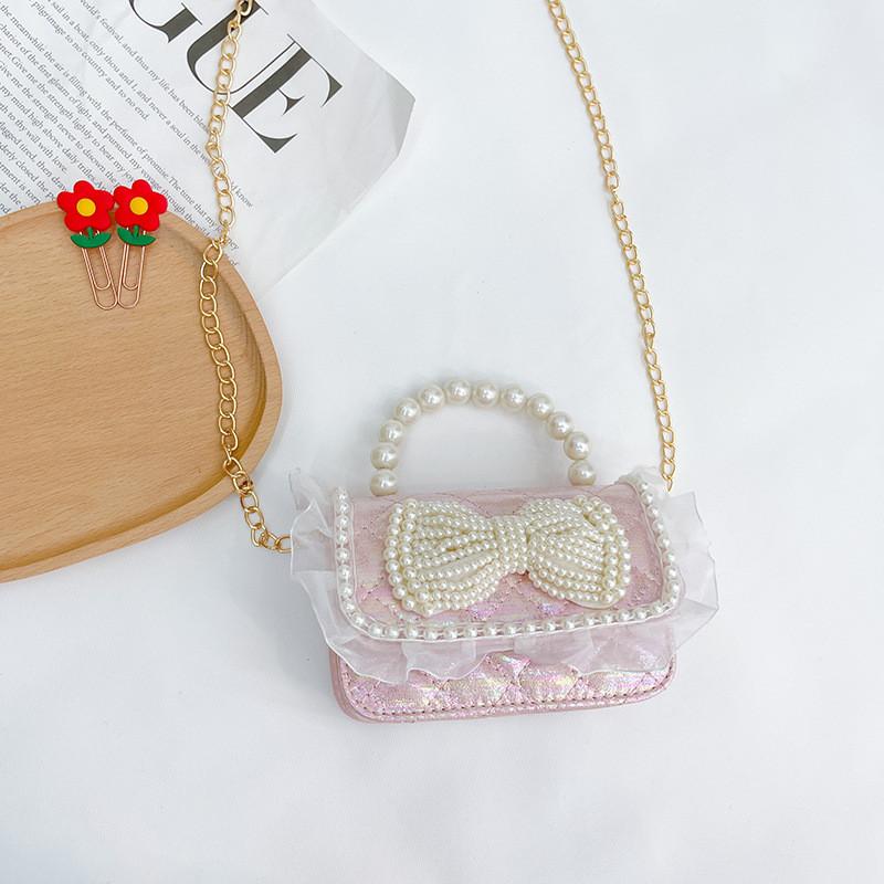 

Trendy Mini Pu Handbag For Young Girls With Beautiful Pearl Chain Chic Design рожевий