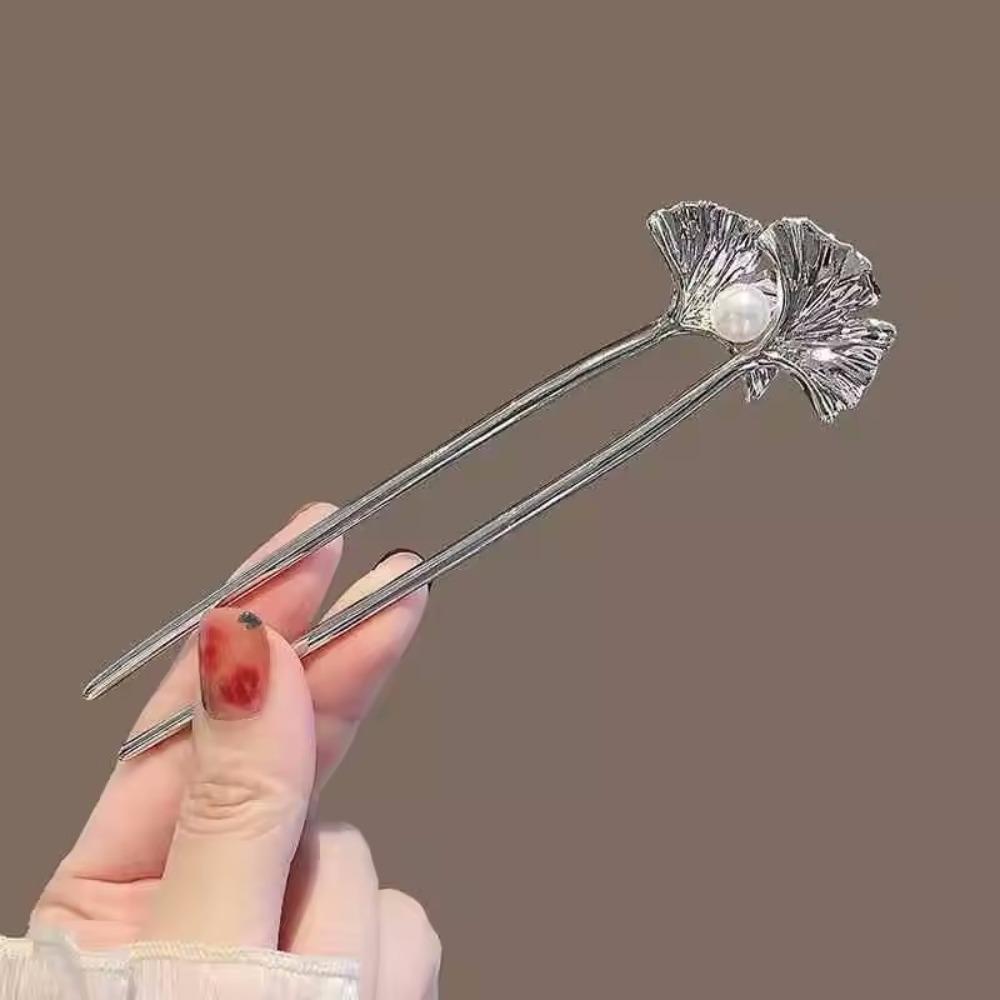 U Shape Ponytail Clip Ginkgo Biloba Pattern Headdress Accessories Elegant Chinese Hairpin  Women