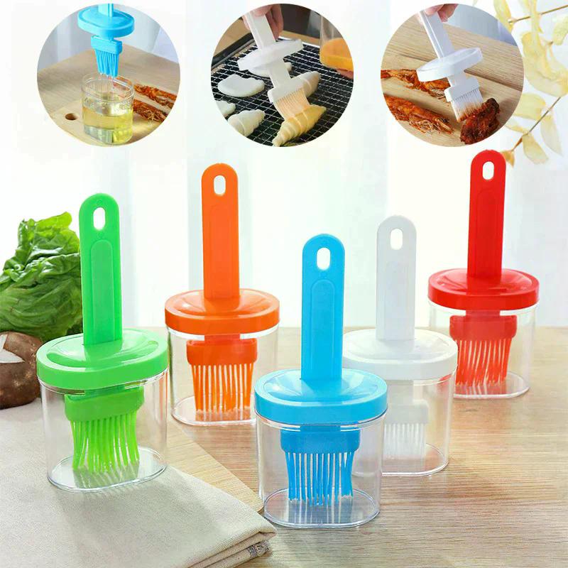 1Pc Oil Brush Pancake Oil Brush Integrated Oil Pot Brush With Bottle Kitchen Dustproof Household High Temperature Baking Tool