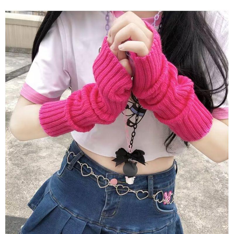 

Japanese Style Harajuku Ins Ninja Fingerless Gloves Dark Disco Hip Hop Cool Earth Sun Protection Arm Guard JK Knitting Oversleeve Women Rose Red Gloves All yards