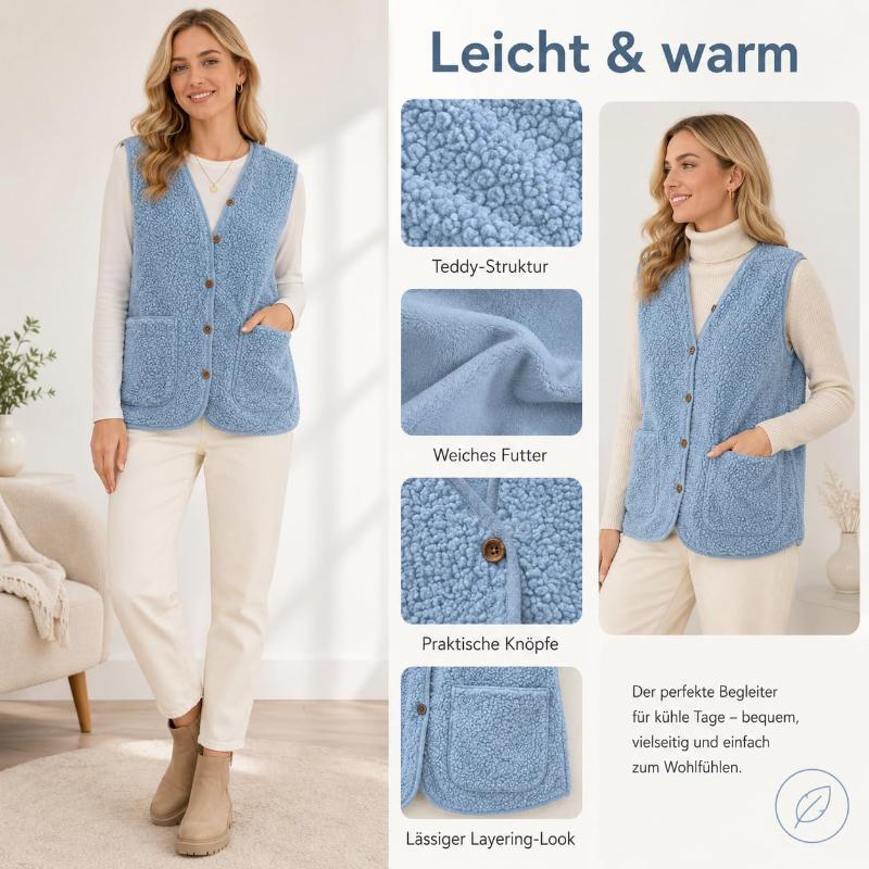 Gilet Senza Maniche in Pile Tinta Unita Scollo a V Bottoni in Pile Gilet Teddy Autunno Inverno Caldo Gilet Senza Maniche in Peluche Gilet Corto in Pelliccia Casual Leggero da Donna