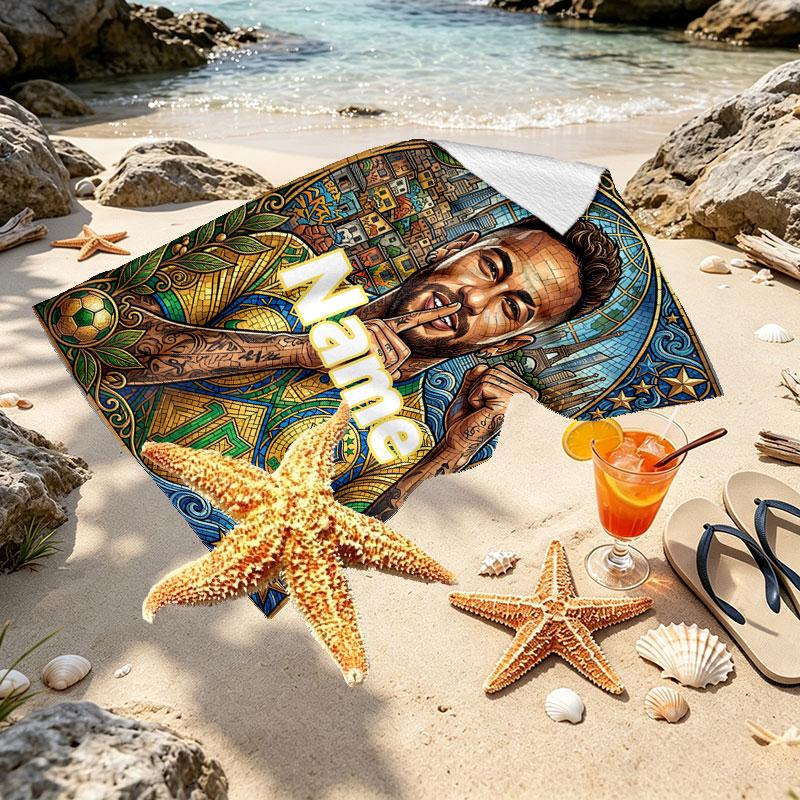 Custom Name Personalized Neymar Jr Print Beach Towel, for Trip Camping Beach Party Home Decor, Birthday Gift for Family & Friends