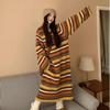 Women's Autumn/Winter 2025 Striped Knit Dress - Over-the-Knee Loose Long Sleeve Style