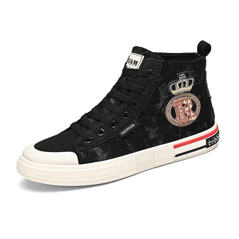 Fashion High Top Vulcanized Canvas Shoes Man Fashion Embroidery Black Lace-up Men's Skateboard Shoes Trendy Casual Designer Sneakers Men