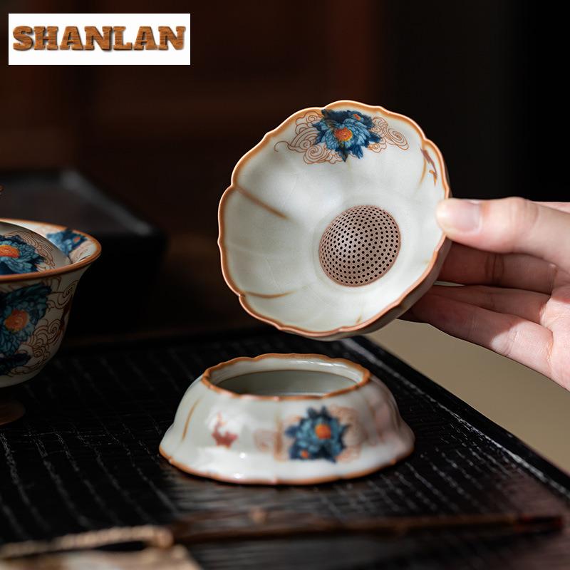 Ru Kiln Gracked Glaze Great Wealth Tea Separator Infusor Elegant Tea Strainer Dispenser Tea Maker Tea Filter Teaset Ornaments