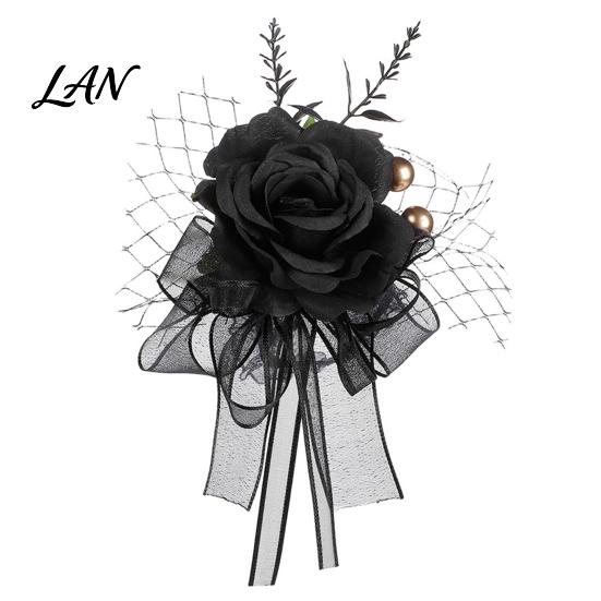 Realistic Floral Wrist Corsage Gothic Flower for Halloween Party, Black Wedding Corsage, Romantic Costume Decoration Accessory Day of The Dead