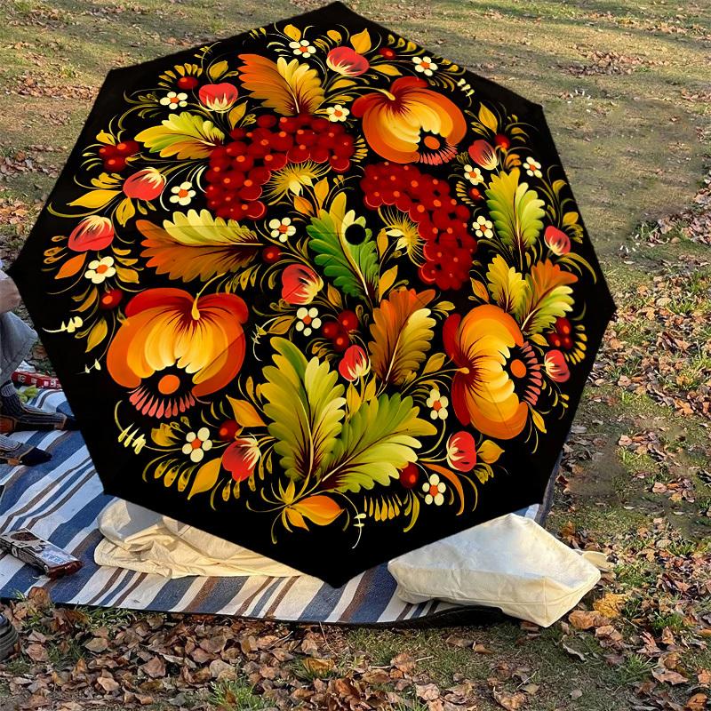 1PC Floral pattern Circle designAutomatic Open/Close Umbrella with Windproof, 8-Rib Sturdy Canopy, Durable Ribs, Fashionable Design, Outdoor Accessory
