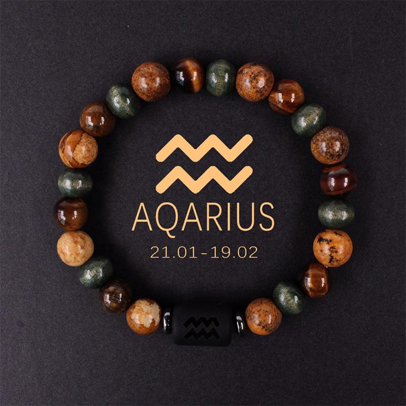1PC 12 Zodiac Signs for Friends Lovers Stone Beaded Bracelet with Polished Natural Stone Adjustable Couples Friendship Minimalist