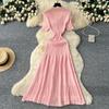 French Retro Foreign Celebrity Heavy Industry Bead Lapel Short Sleeve Single-breasted Waist and Thin Temperament Knitted Dress